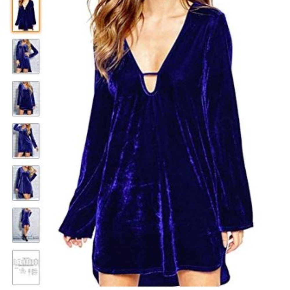 Women's V Neck Velvet Midi Dress Shirt Dress